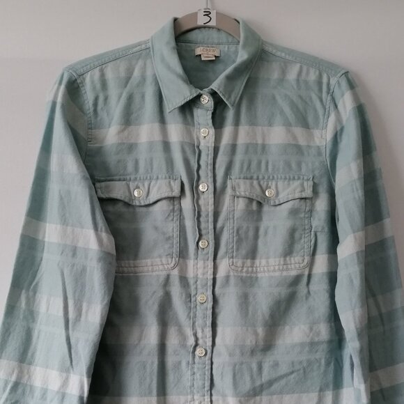 J. Crew Womens Sky Blue Long Sleeve Striped Flannel Button up Shirt Size M - Picture 2 of 7